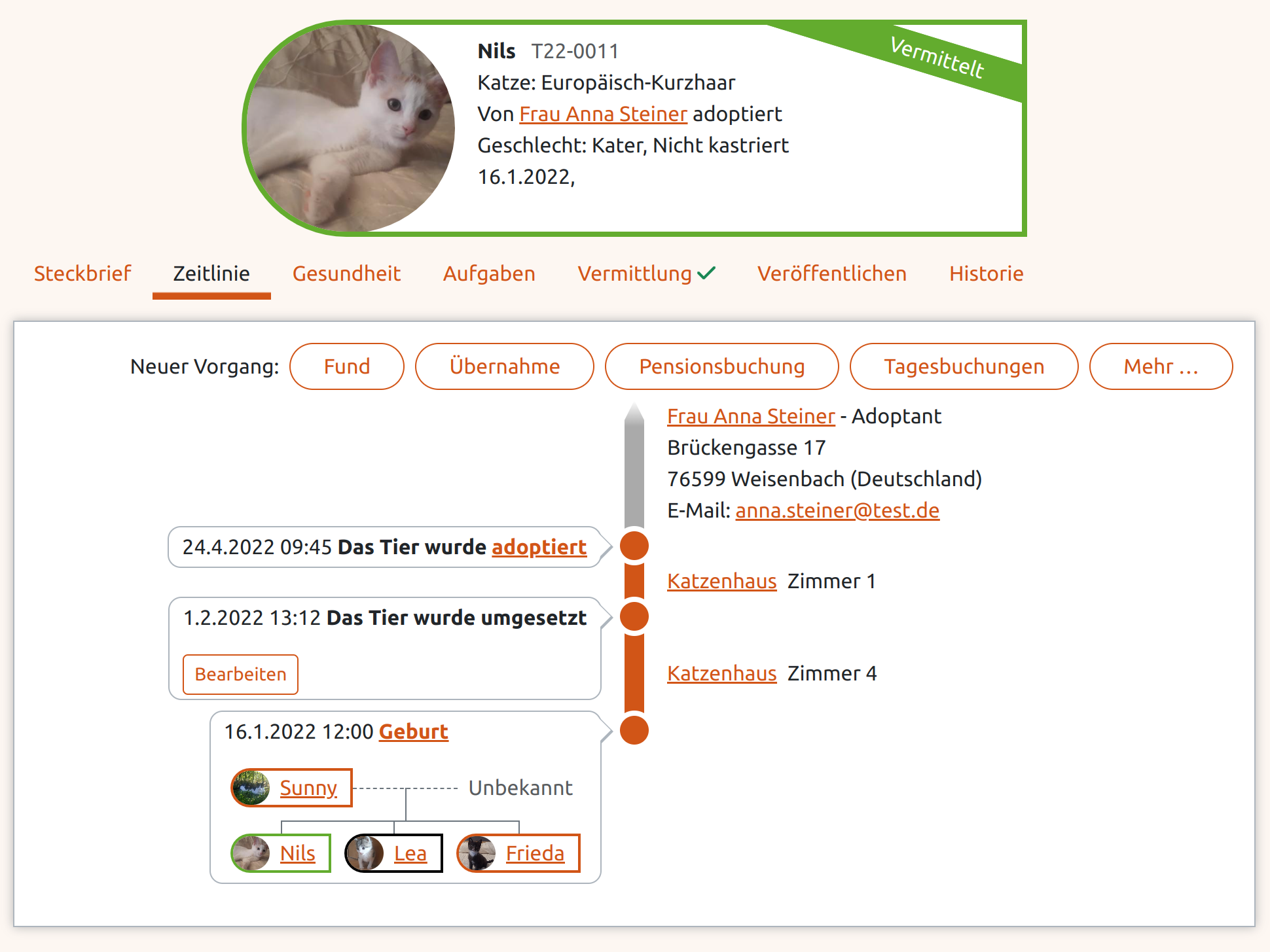 Cronologia dell'animale in dettaglio